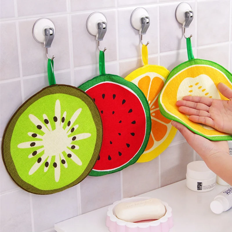 Hanging Towel Quick-Dry Cute Fruit Print Dish Cloth Microfiber Absorbing Wiping Napkin Cloth Kitchen Household Cleaning Tools