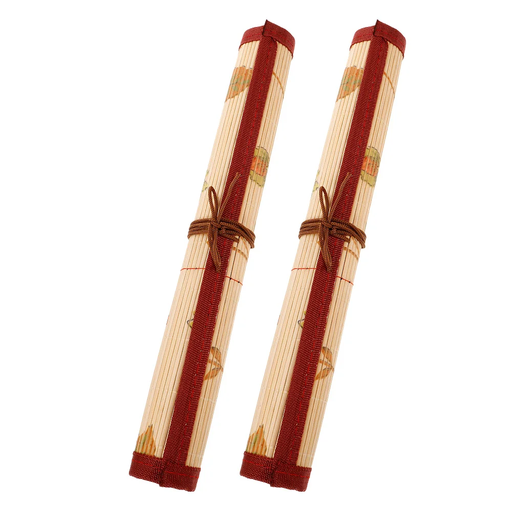 2Pcs Bamboo Calligraphy Brush Roll Organizer Portable Artist Pen Holder for Painting Drawing Travel Home Use Pen Wrapping Bag