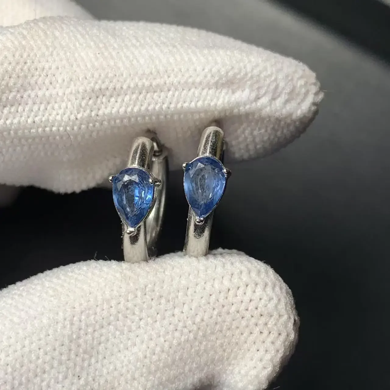 Natural ROYAL BLUE TOPAZ Hoop Earrings For Women Titanium steel Earrings Simple Fine Jewelry Stone Gemstone Classic Style Gift