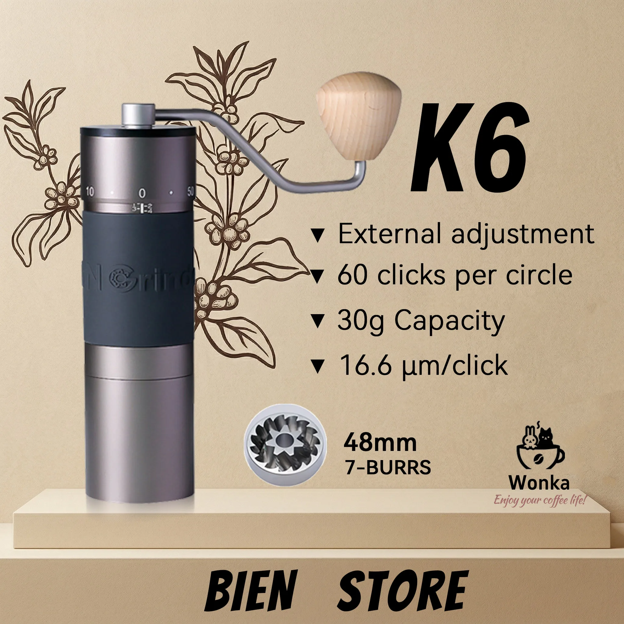 Кофемолка Kingrinder K6 New, 1 шт., 48 мм, коническая жернова из нержавеющей стали, для супер-эспрессо, улучшенная версия