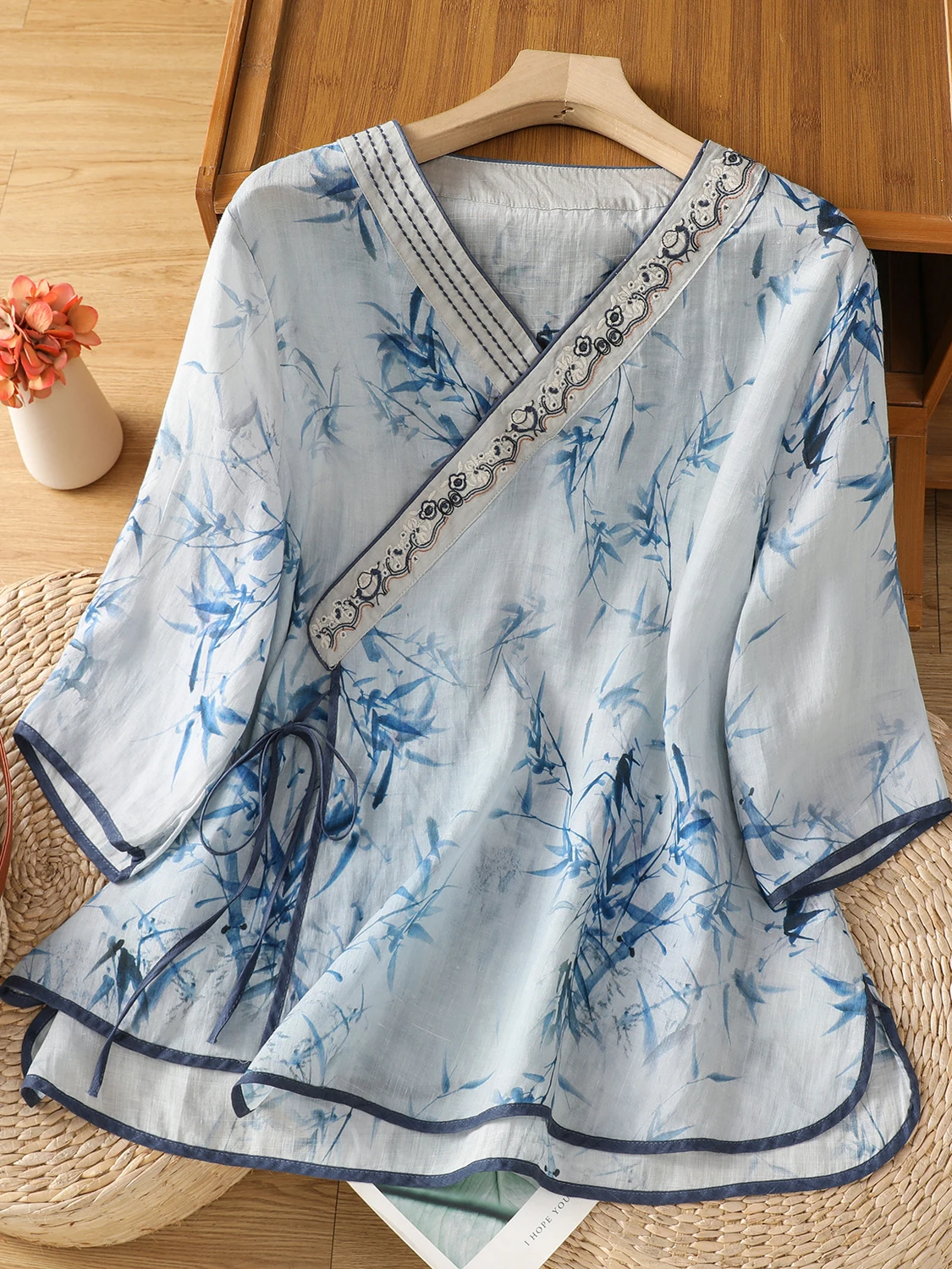 

Casual V-Ne ort Sve Women's irt Large Size Loose Fit Printed Design Japanese Sle Top Comfortable Breathable Summer...