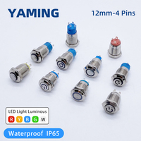 5pcs Momentary/Latching 12mm Metal Push Button Switch Waterproof 4 Pins LED Bulb Night Light Flat/High Round Self-locking Reset