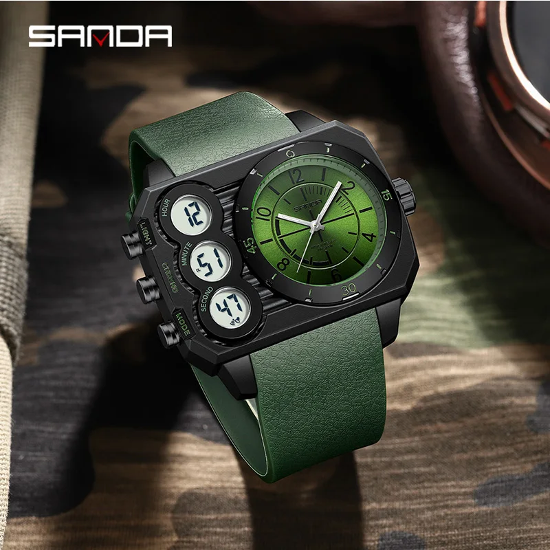 Reloj electrónico SANDA 6237 para hombre, reloj Digital luminoso resistente al agua con pantalla Dual a la moda para hombre, reloj para hombre