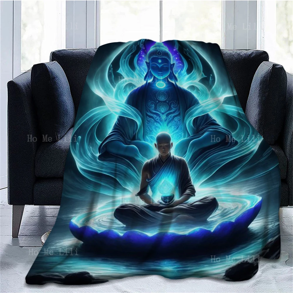 The Buddha Sits On A Cloud Surrounded By Flowers And Religious Beliefs Flannel Suitable For All Seasons Blanket