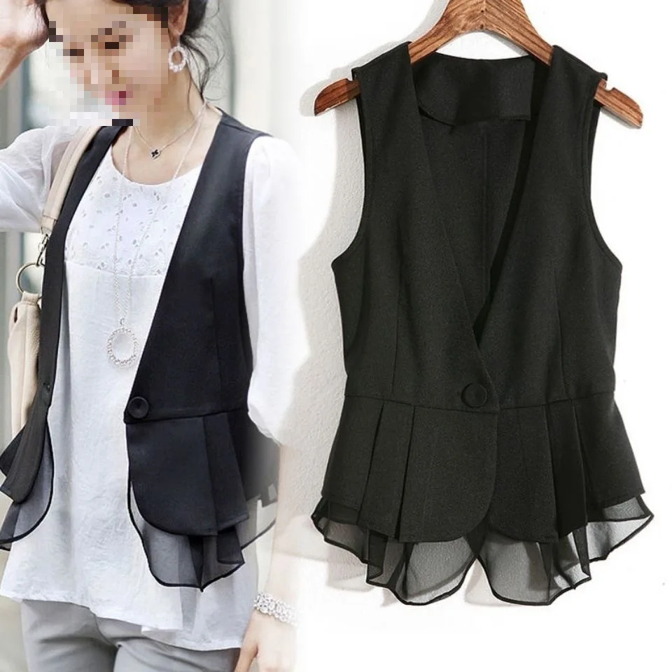 Spring Summer Short Ladies Vest 2023 Sleeveless Thin Korean Style Versatile Slim Fit Suit Jacket Lightweight Long Length