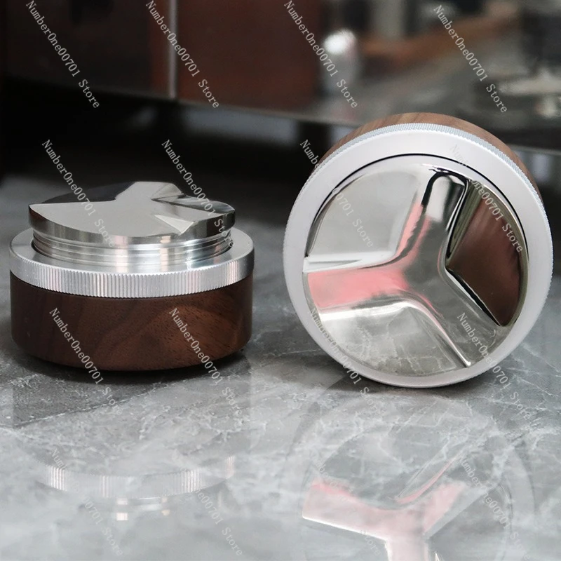 Coffee Tamper & Distributor 304 Stainless Steel | with Walnut Handle for Espresso