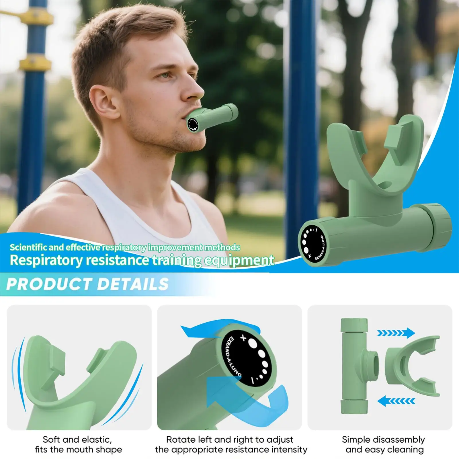 Lung Breathing Trainer Breath Exercise Adjustable Portable Breathing Exercise Assistance For Running Swimming Gymnastics Martial