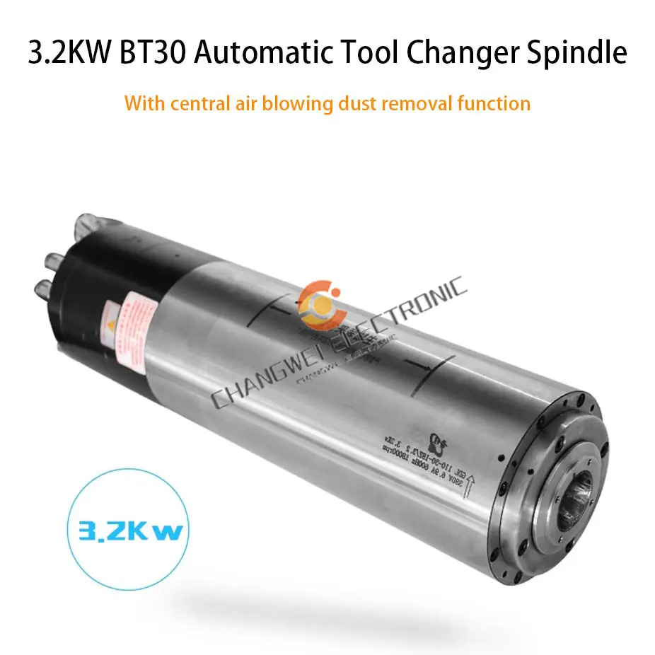 

BT30 ATC Spindle Water Cooling Spindle Motor Central Dust Removal Air Blowing 3.2kw 18000rpm CNC Spindle 380V 110mm