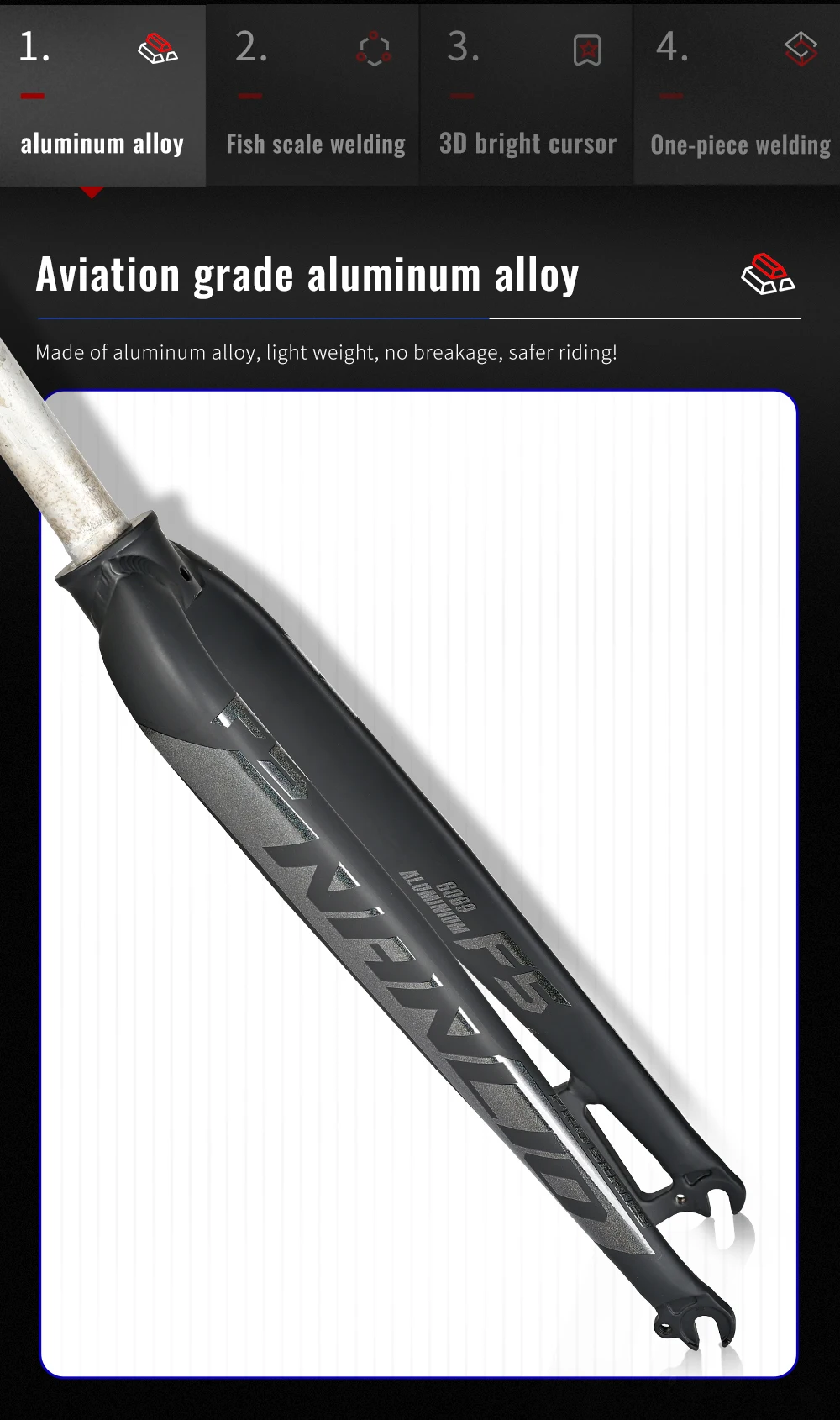 Nanlio F5 matte starre Gabel fit 1/26/27/29 Zoll Aluminium legierung Mountainbike Gabel gerades Rohr 28,6mm a-Säule MTB harte Gabel – Detail 6