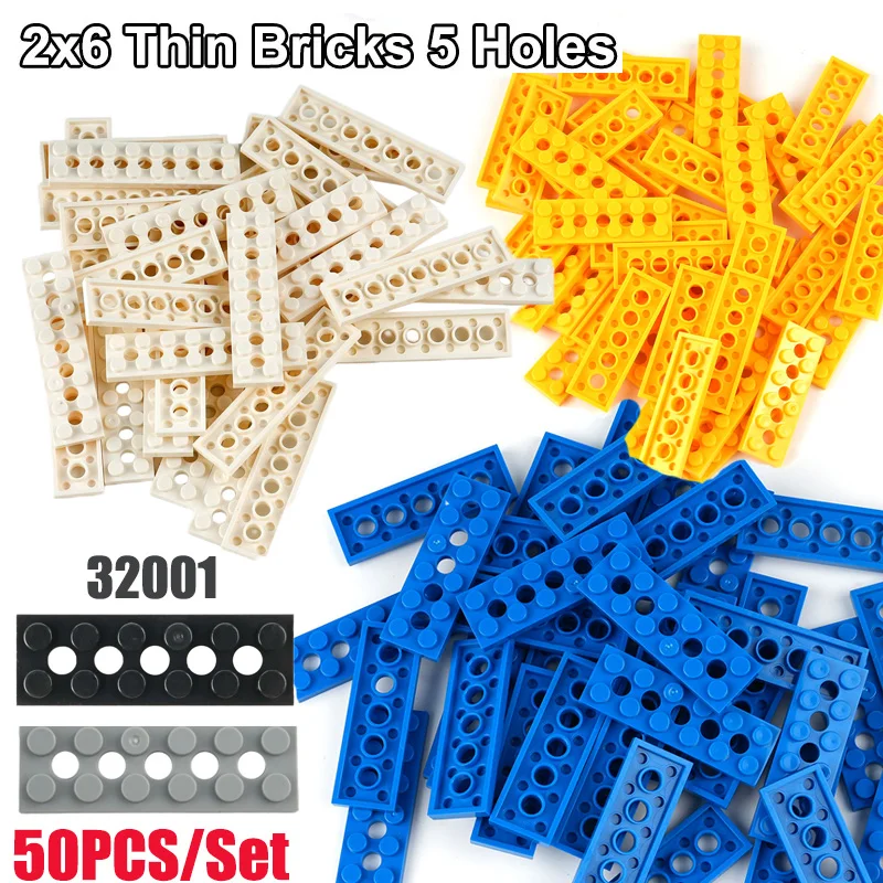 

50 шт. 2x6 точек с 5 отверстиями, тонкие кирпичи из мелких частиц, креативные 32001, детские собранные игрушки, MOC, строительные блоки, аксессуары