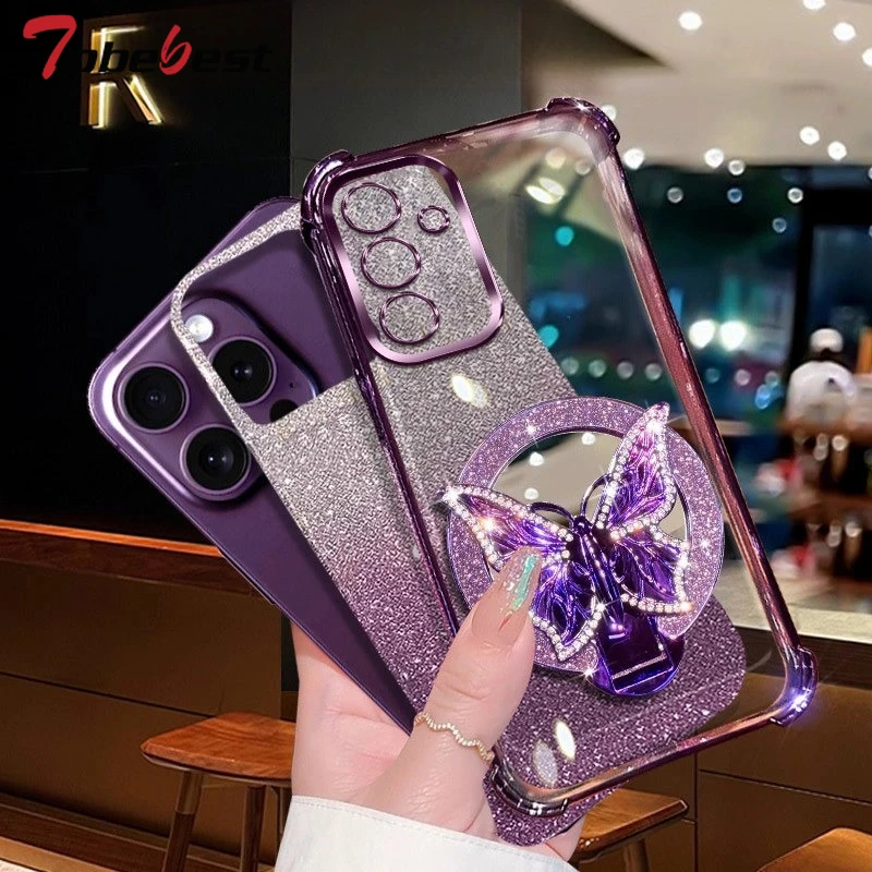 Butterfly Mirror Crystal Bracelet Case for Samsung Galaxy A17 A07 A16 A26 A36 A56 A15 A25 A35 A55 A14 A24 A34 A54 4G 5G Cover - náhled 5