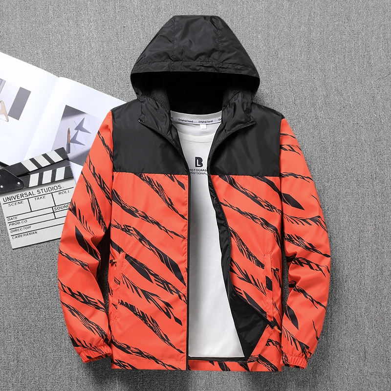 New Long Sleeve Windbreaker Men's Outdoor Waterproof Camouflage Stitching Work Jacket Autumn Casual Sports Camping Hooded Coat