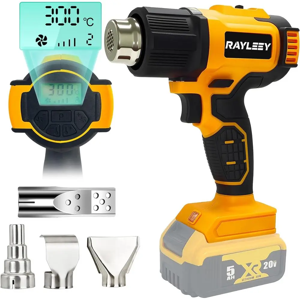 

CordlHeat Gun or 20V Battery, 122℉-1022℉ Hot Air Gun with Digital LCD Display, Adjustable Temp & Air low, 4 Nozzles or Crats, Sh