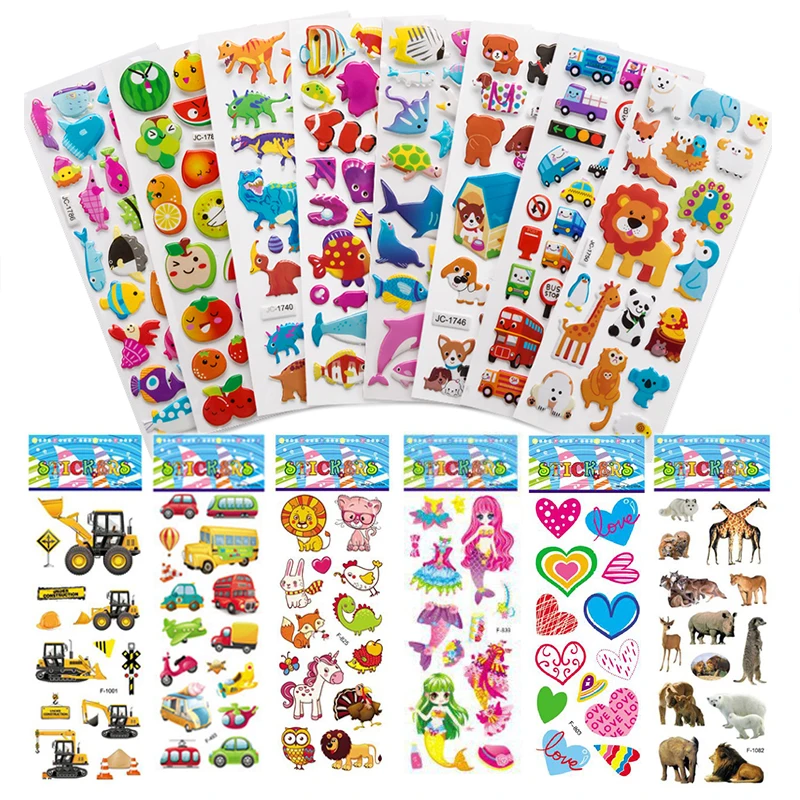 10sheets 3D Bubble Stickers Cartoon Cute Style Reusable for Stationery Stickers Office Cultural Supplies Birthday Gift TMZ