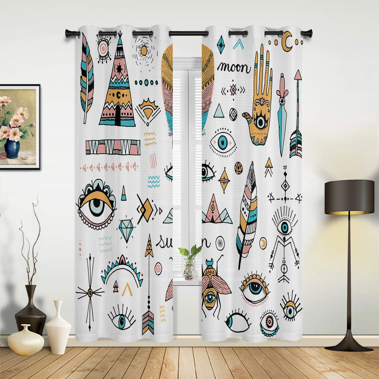 Eye Symbol Diamond Feather Beetle Arrow Childrens' Room Curtain Hall Living Room Window Curtain Gift Large Finished Curtain