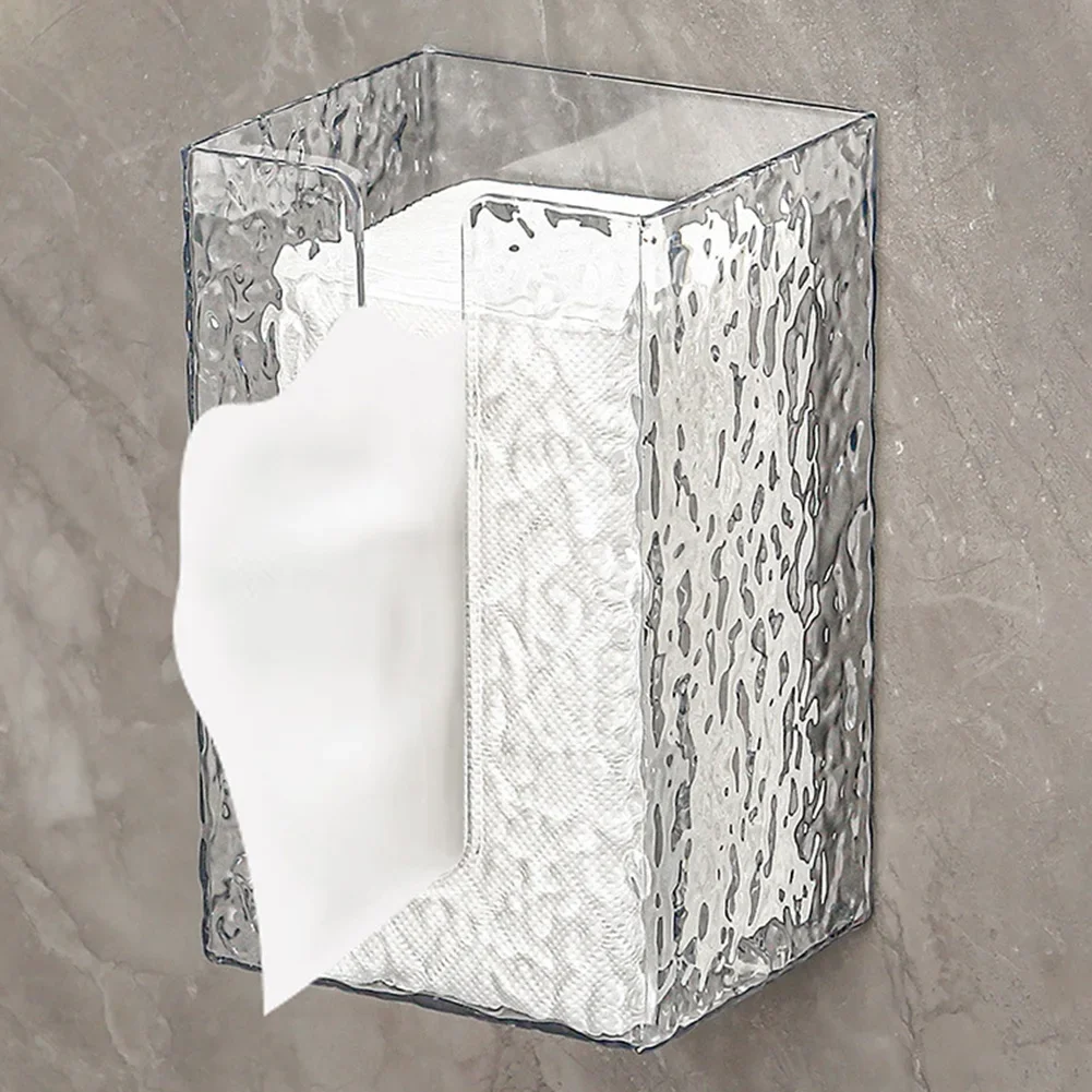 

1PCS Transparent Plastic Tissue Box Multifunctional Wall Mounted Glacier Pattern Tissue Boxes For Bathroom Kitchen Home Supplies