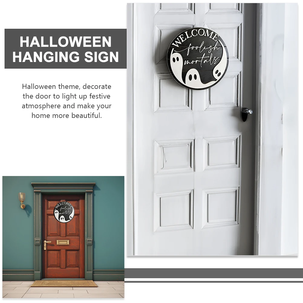 

Halloween Wooden Door Sign Ghost Welcome Hanging Prop Lightweight Durable Festive Decoration Use