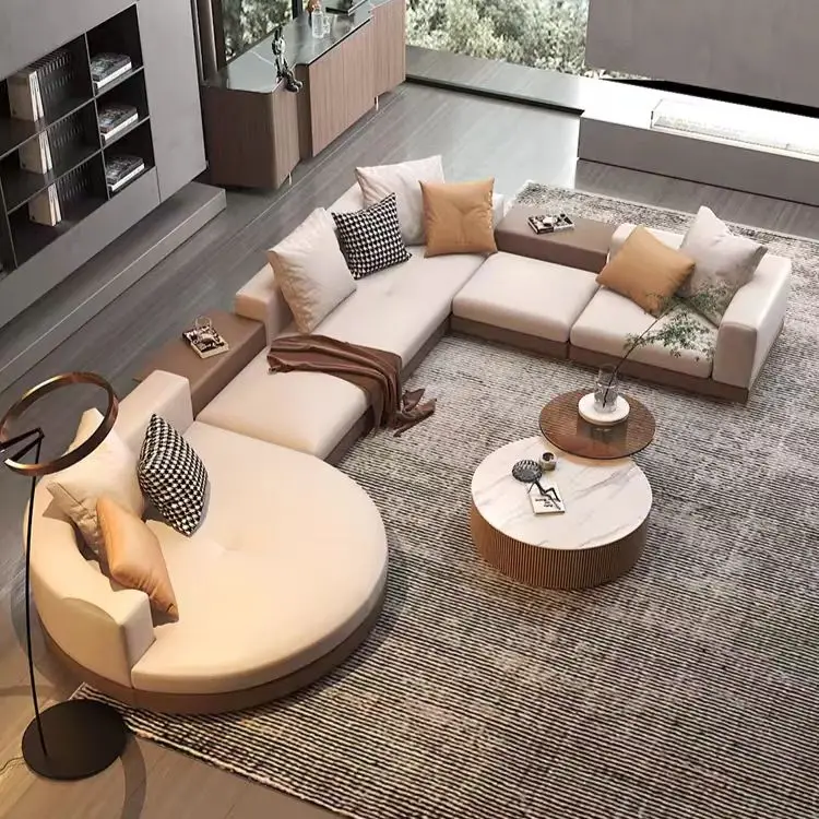 

Italian minimalist Connelly leather cloth sofa modern simple large apartment high-end arc special-shaped living room corner