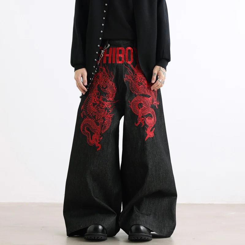 

GIOIOM's Jeans, новинка 2025 года, осенне-зимняя двусторонняя одежда с вышитым драконом, свободные мужские брюки, мужская одежда