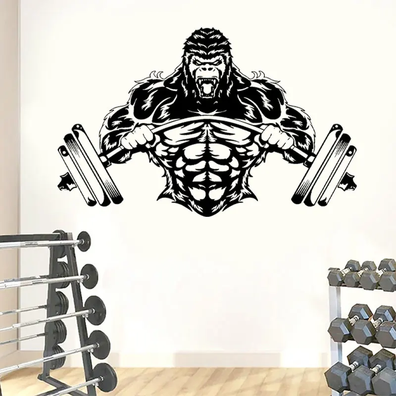 Gorilla Gym Wall Sticker Vinyl HOME GYM Decor Fitness Barbell Workout Motivation CrossFit Sign Decals Wallpaper Murals G186