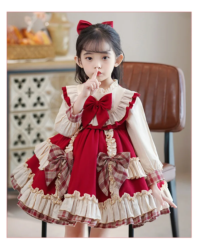 

New Lolita little Girls Baby Princess Lace Tutu Dress Girl Baby Wedding Childrens Party Dress Teenage First Year red Dress