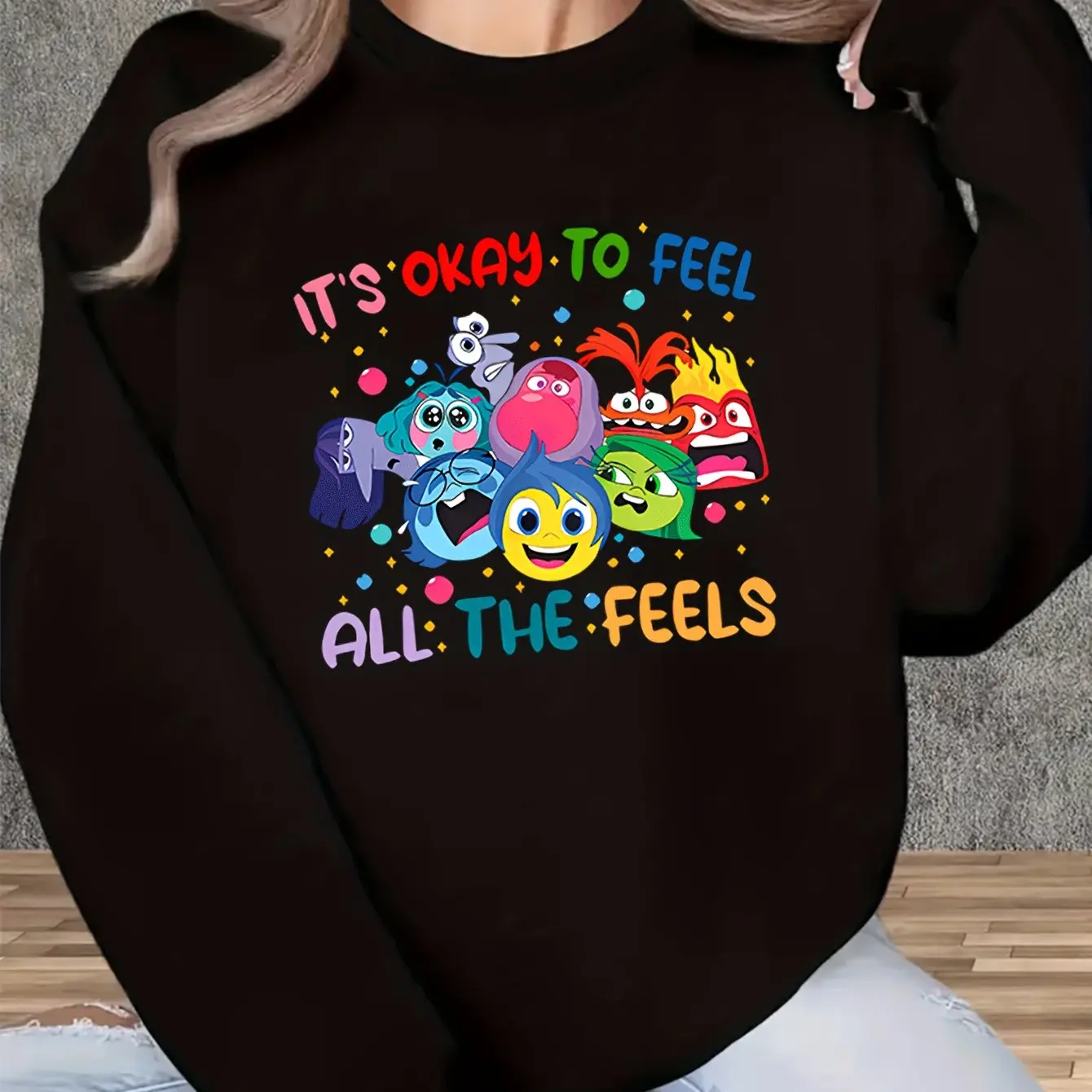 Disney Inside Out Printing Women's Round Neck Sweatshirt Pullover Unisex Fleece Fashion Casual  Autumn and Winter Oversized