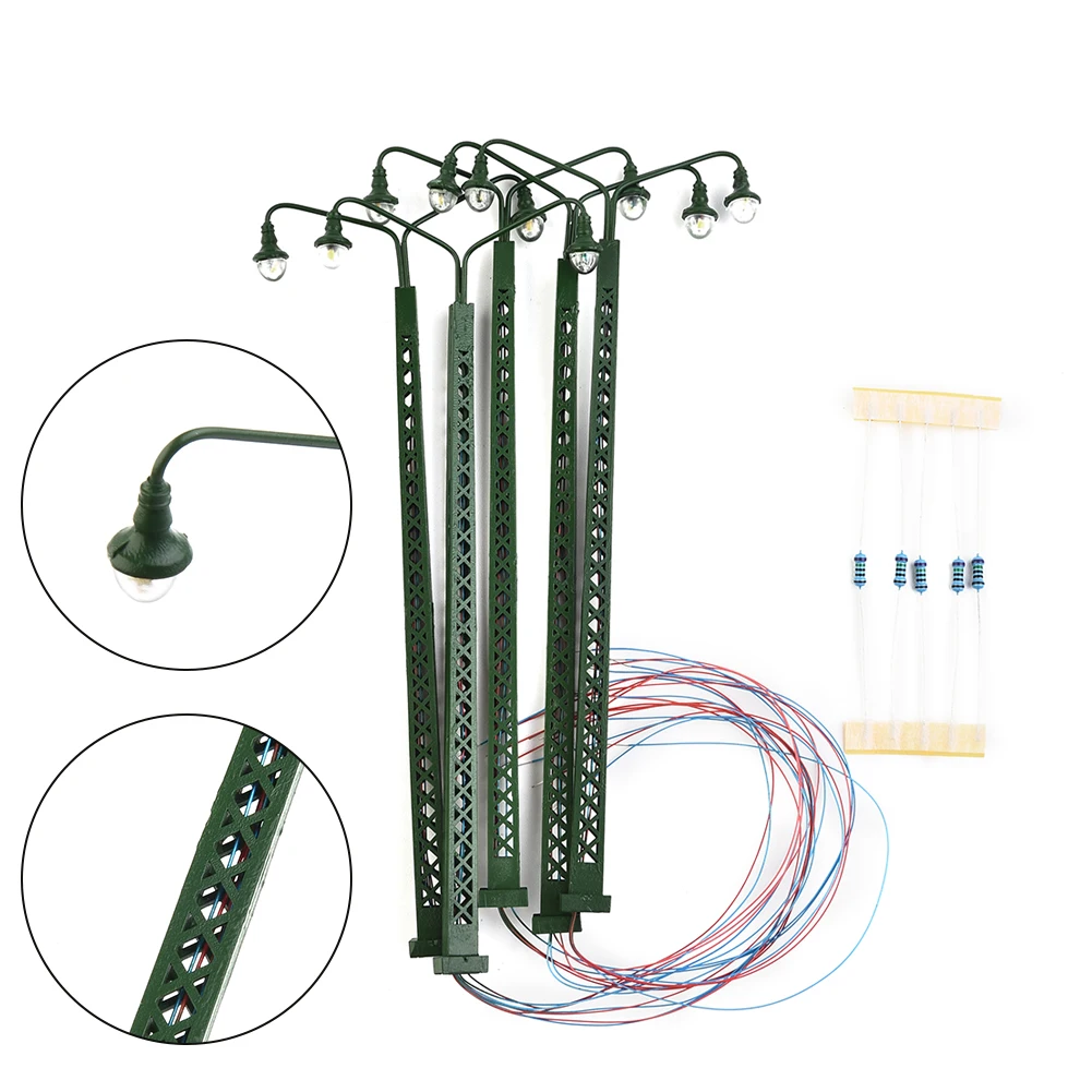 5pcs Model Railway Lamp Lattice Mast Light HO 1:87 Scale LED Street Light Train Layout Toys Garden Decoration Crafts Miniatures