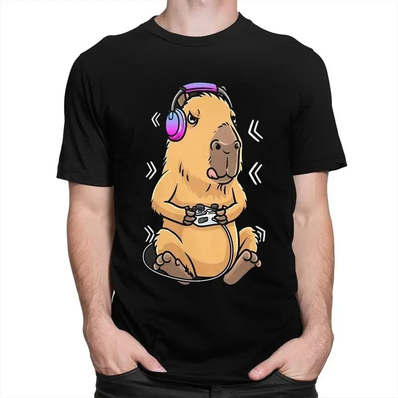 Custom Capybara Giant Cavy Rodent Gamer Gaming T Shirt for Men Pure Cotton Tshirt Leisure Tees T-shirt Clothing