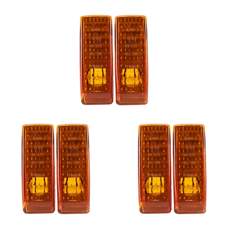 6Pcs Car Fender Turn Signal Light Indicator Repeater Lamp Cover Yellow For Mercedes Benz W124 R129 W140 W202 W201