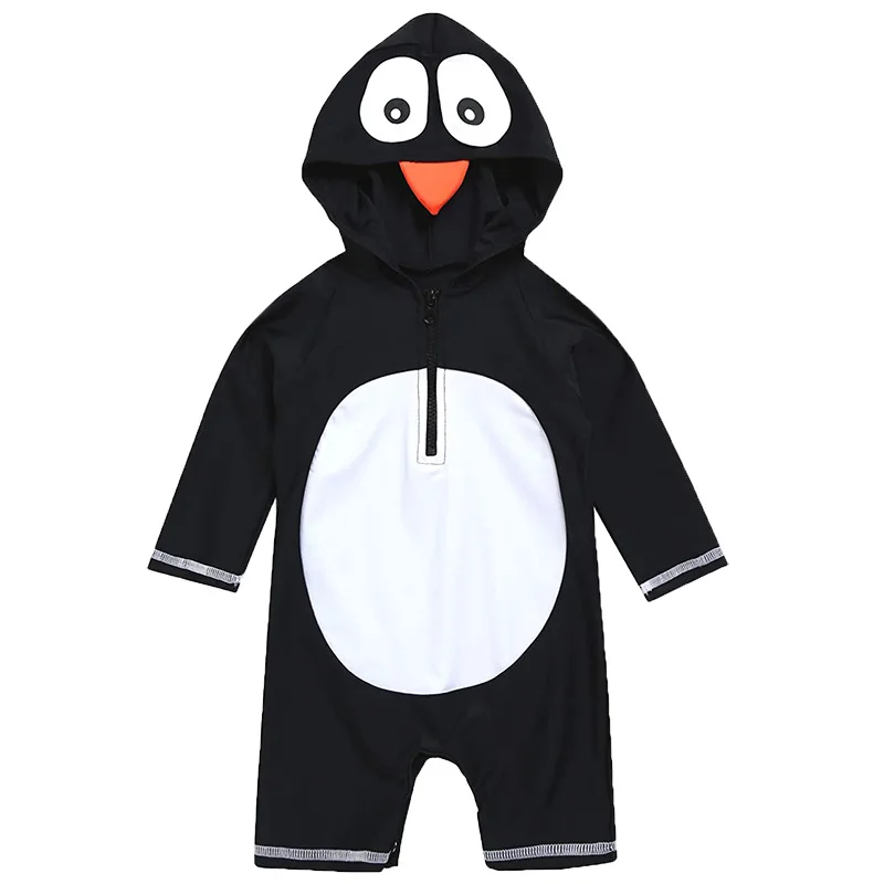 1-3Y Baby Boys One Piece Bathing Suit 4-7Y Child Kids Hoodie Swimwear Swimsuit Long Sleeve Sunscreen Penguin Style Beach Wear