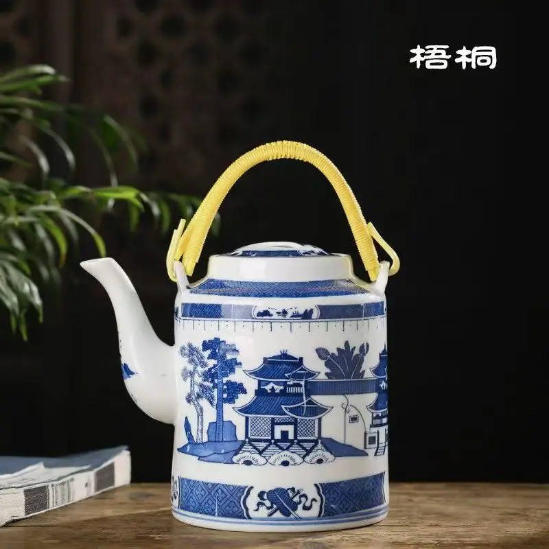 Jingdezhen Porcelain Ceramic Hoop Handle Teapot Tea Pot Dragon Pattern Kitchenware Gourmet Home Decor