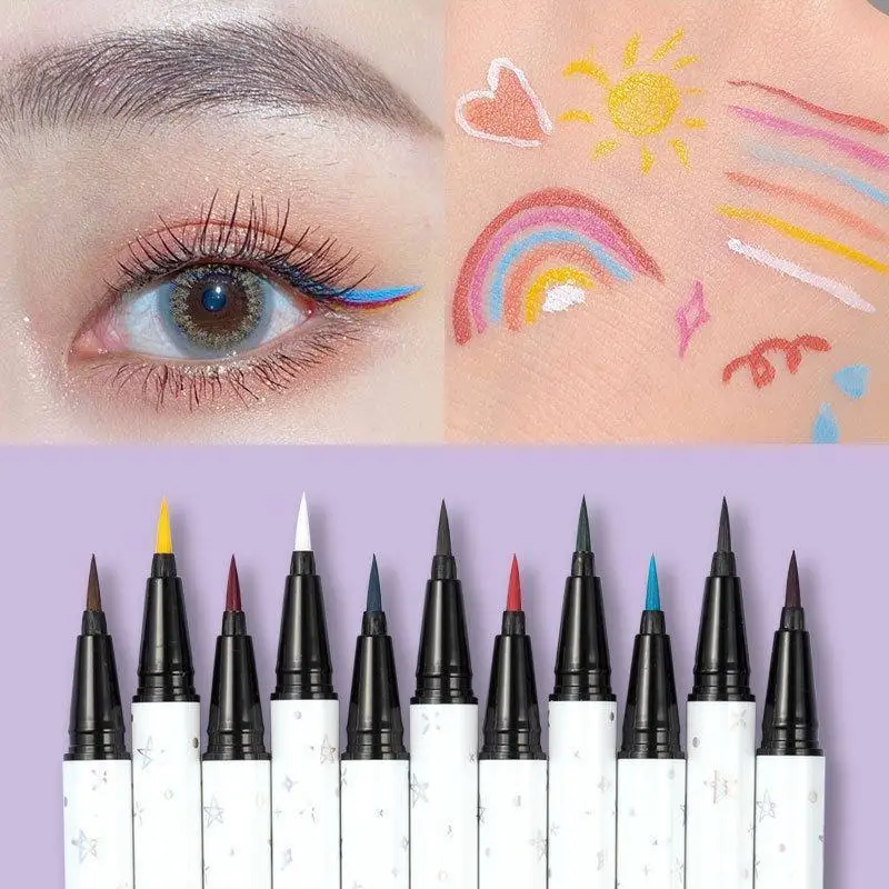 Lápiz Delineador de ojos líquido colorido, resistente al agua, duradero, de secado rápido, fácil de colorear, herramienta cosmética, delineador de ojos azul, rosa y blanco