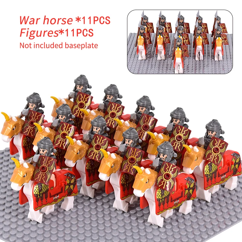 MOC Medieval Military Castle Knights Figures Rome Warrior Armored Soldiers War Horse Army Weapons Shield Sword Helmet Bricks Toy