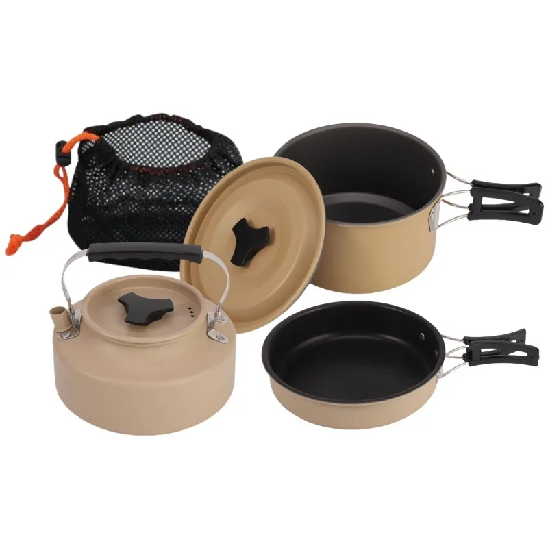 Outdoor Camping Pot Set Folding Teapot Coffee Pot Frying Pan 3-4 Person Camping Cookware Set Outdoor Camping Hiking Equipment