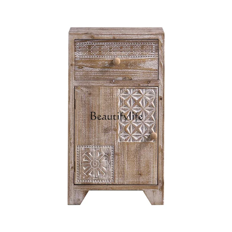 

LFrench bedside table solid wood design sense niche creative home against the wall retro style sofa locker floor