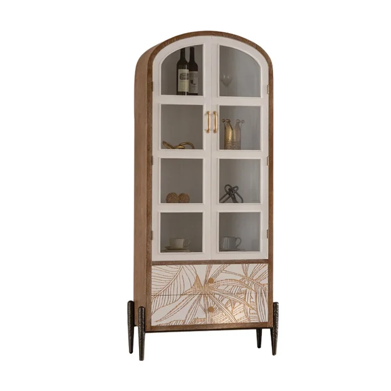 carved combination entrance cabinet American rural dust-proof glass wine cabinet figure arched door display cabinet