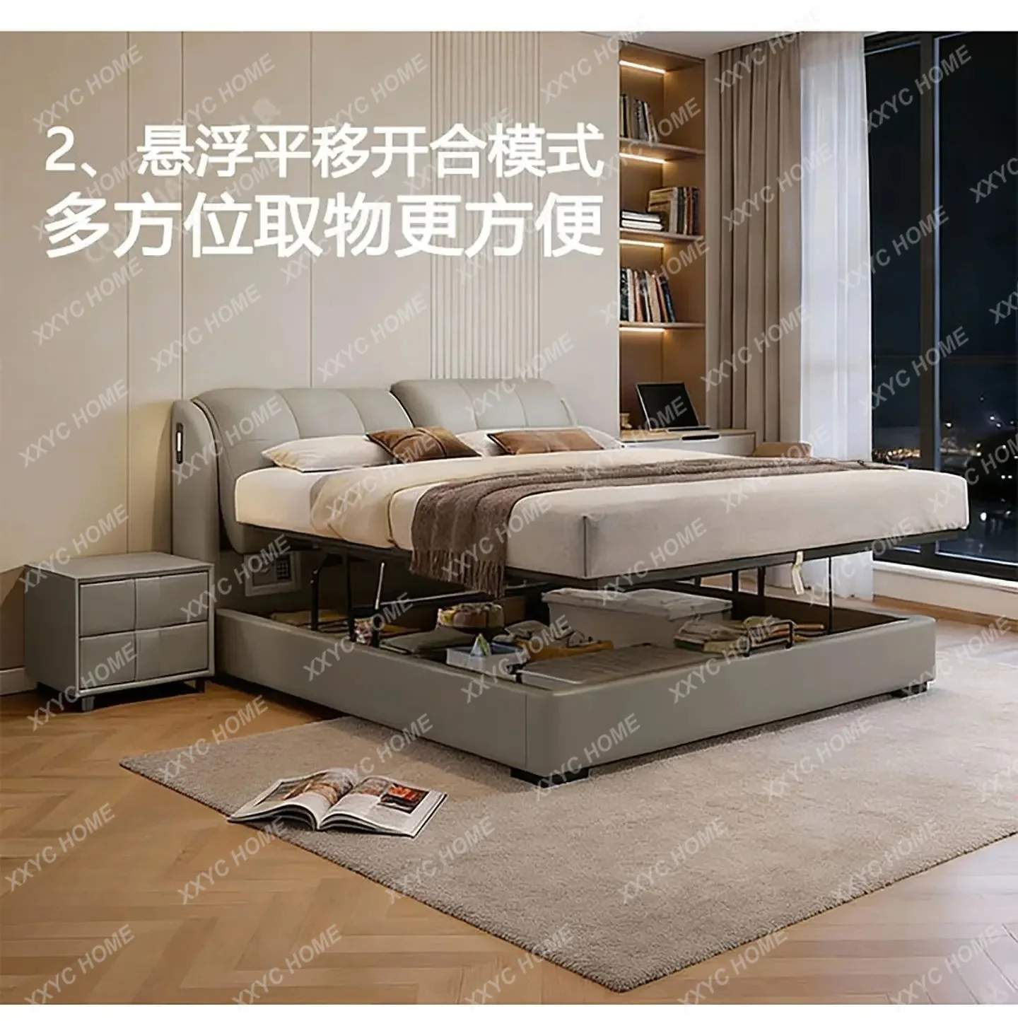 XXLight luxury modern leather bed simple multi-functional master bed with air pressure high three pumping storage space double
