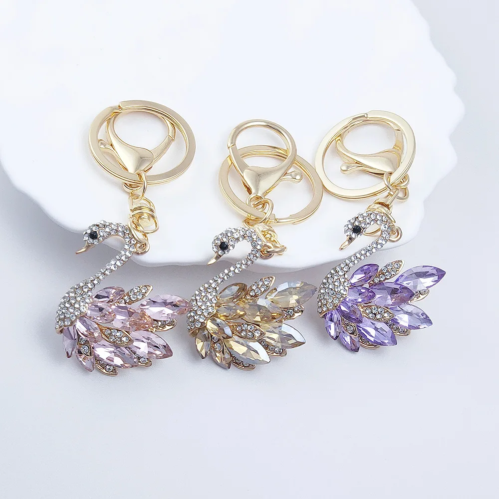Rhinestone Purse Charm Keychain, Swan Bag Accessories Sparkling rhinestone bag charms for purses, keys, backpacks