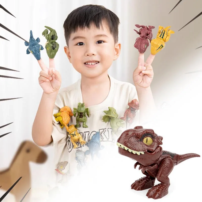 3/5pcs Finger Dinosaur Anime Action Figures Toy Funny Dino Eggs Interactive Biting Hand Creative Tricky Tyrannosaurus Model Toy