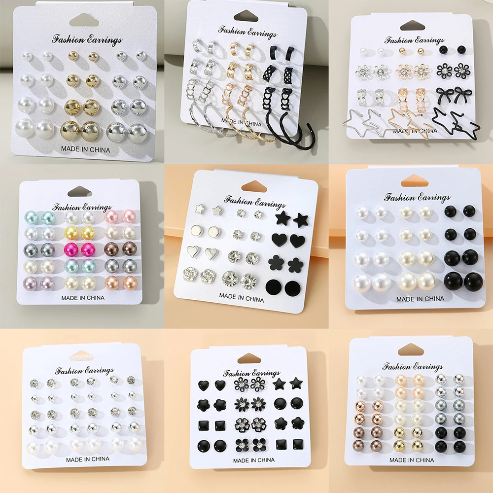 Multi Pairs Pack Earrings Crystal Simulated Pearl Earrings Set for Women Jewelry Accessories Piercing Ball Stud Earring Kit