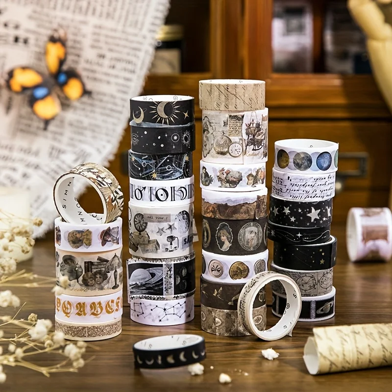 Retro Gothic Washi Tape Set 18 Rolls for Scrapbooking DIY Journal Decoration Stickers Collage Art Phone Case Notebook Craft