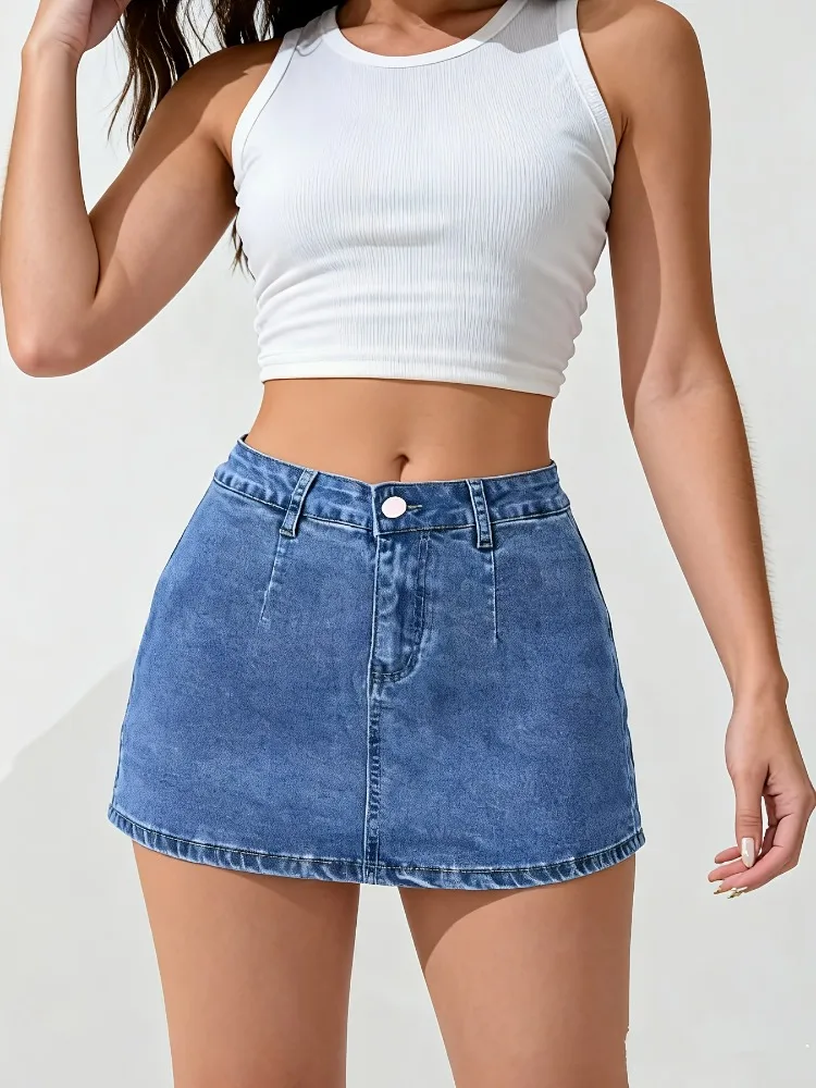 Women's Fashionable Summer Stretch Denim Skirts Inner Splicing Shorts