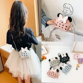 Kore moda çocuklar PU deri karikatür Crossbody çanta fiyonk omuz çantaları çocuk Mini bozuk para çantaları çocuk moda çanta hediyeler