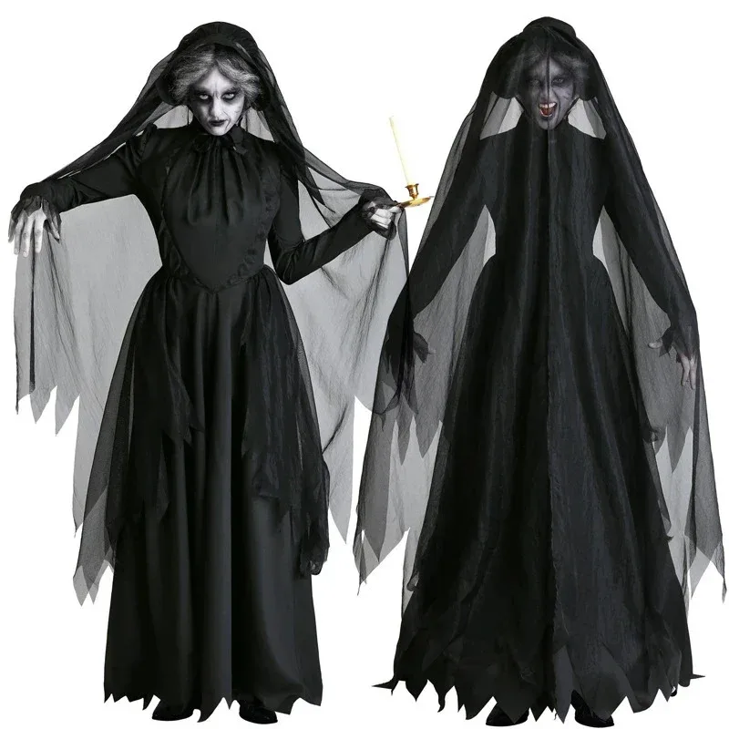 

Horror Cosplay Witch Women Scary Zombie Vampire Halloween Carnival Costume Spooky Ghost Medieval Hooded Cape Day of The Dead