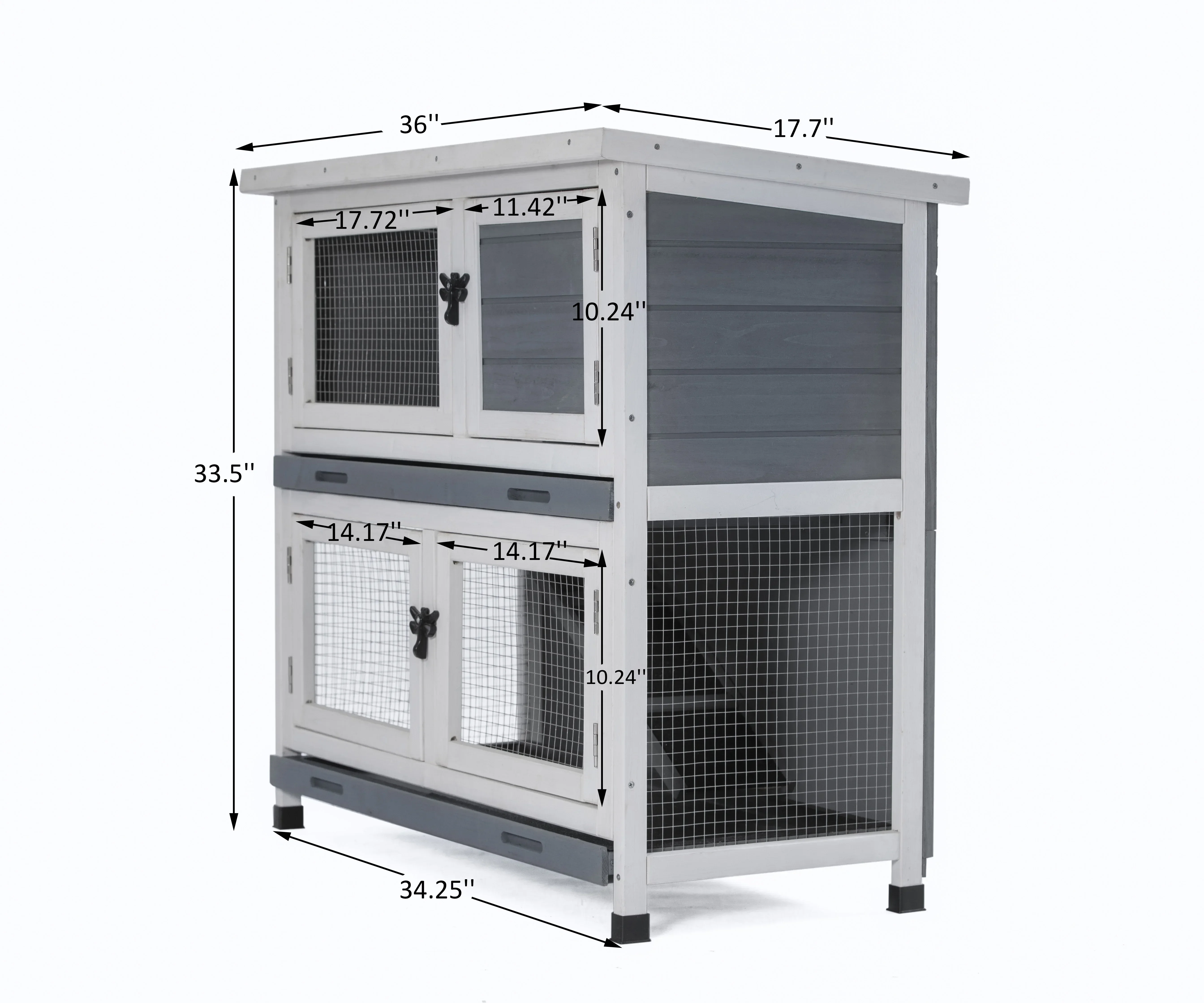 قفص أرنب مزدوج مع سلم متسلق وصينية للحيوانات الصغيرة