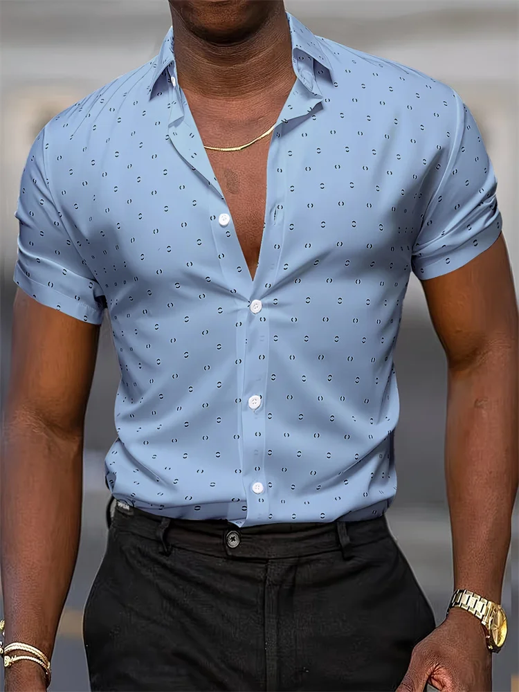 Summer Men's Short-Sleeve Shirt, Polka Dot Print, Wrinkle-Resistant, Business Casual Shirt, Ice Silk, Versatile and Popular Top