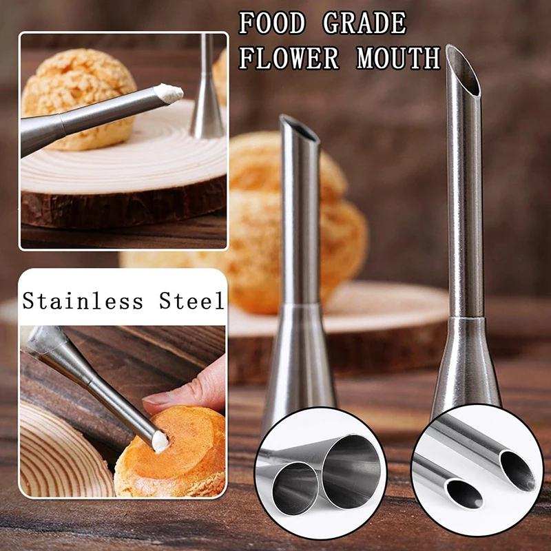 4/قطعة فوهات معجنات منفوخة طويلة من الفولاذ المقاوم للصدأ أطراف أنابيب للتزيين كب كيك طقم أطراف لتزيين الكعك أدوات لملء الكعك والكريمة