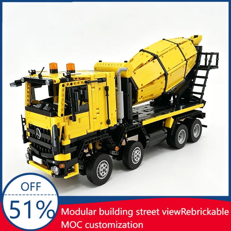 3075PCS Concrete Mixer Truck Mercedes Benz Arocs 8x4 MOC Vehicle Model Custom Building Blocks Assembly Educational Toy Gift Kids