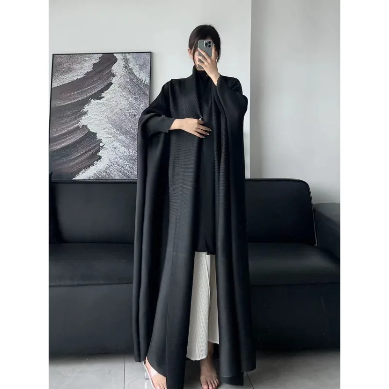 KAF Pleated Loose Large Size Women Trench Coat 2024 Spring and Fall New Lapel Long-sleeved Cardigan Retro Design Jacket Abaya