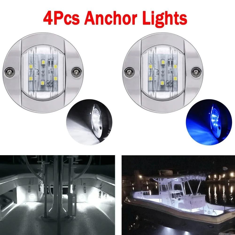 4PCS DC 12V 6 LED Round Chrome Marine LED Transom Mount Stern Anchor Navigation Light Waterproof Boat Marine Lights